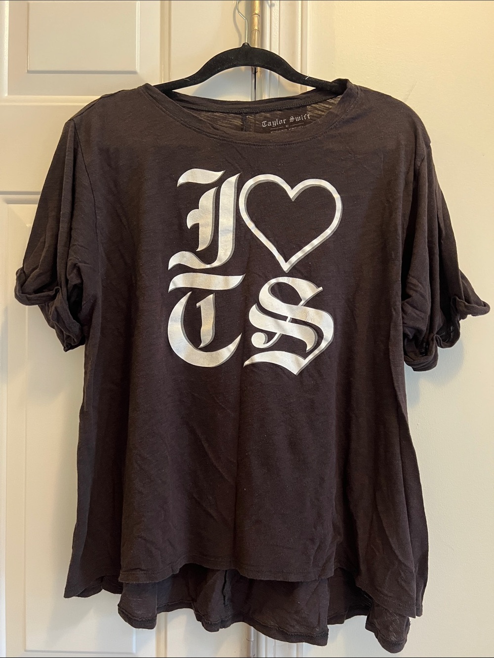 Taylor Swift Black Tee with White Heart & Lettering